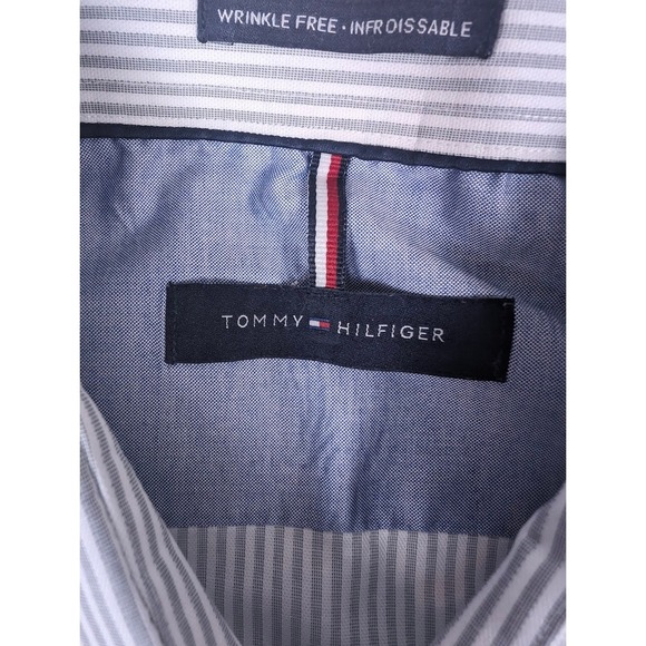 Tommy Hilfiger Gray & White Stripe Long Sleeve cotton shirt 17 32/33 Button Down - Picture 4 of 6